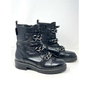 Kurt Geiger London Storm Chain Combat Moto Boots Black Leather EU 40.5 US 9.5
